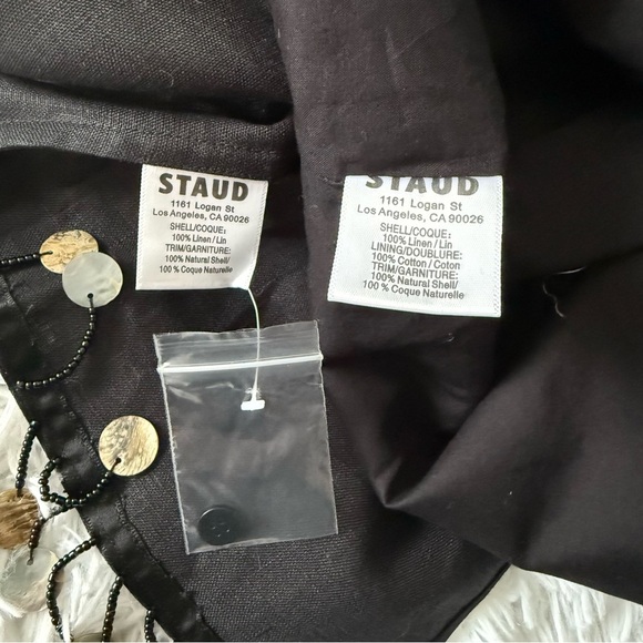 NWT STAUD Black Linen Matching Skirt Set with Beaded Fringe Size 8 - Picture 9 of 10